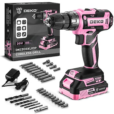 #ad Power Drill Cordless: DEKO PRO Pink Cordless Drill 20V Electric Power Drill S... $62.19