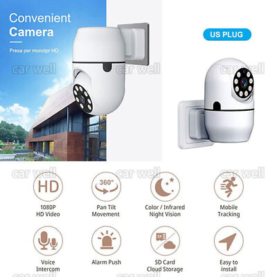 #ad 1X 1080P Light Bulb Lamp Camera Wi Fi IR Night Smart Home Wireless Security Plug $22.21
