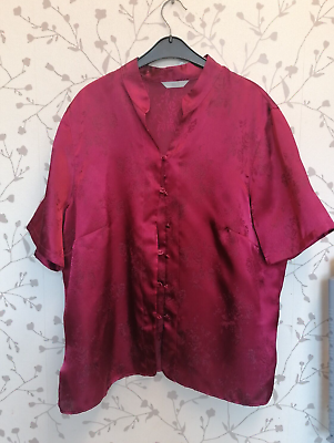 #ad Mamp;S Y2K Vintage Shirt Blouse Top 18 Fit 16 Floral Damask Oriental Red GBP 12.49