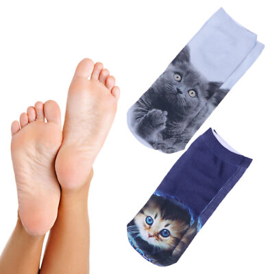 #ad 2 Pairs Cute Adorable 3D Printing Cat Low Cut Ankle Socks Gift for Thanksgiving $8.50
