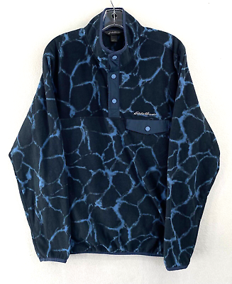 #ad Eddie Bauer Men#x27;s Snap Fleece Pattern Pullover Sweatshirt Size L Blue Static $18.99