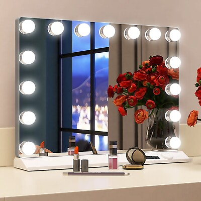 #ad Vanity Table Mirror with Lights Temperatures Output USB A C 3 Color Time Module $186.29