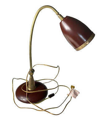 #ad Vintage Gooseneck Desk Table Lamp Brown Heavy Retro Leviton $75.00
