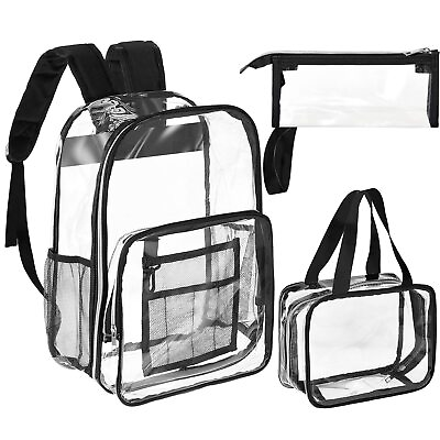 #ad 3 Pcs Clear Backpack and Lunch Bag Set Heavy Duty Clear Bookbags Stadium App... $24.04
