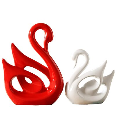 #ad 2 Pieces Swan Sculpture Decor Swan Table Decorations Elegant Ceramic Swan Fig... $39.60