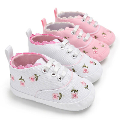 #ad Newborn Infant Baby Girls Floral Crib Shoes Soft Sole Anti slip Sneakers Canvas $8.36