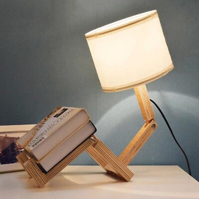 #ad Wood Base Table Lamp Swing Arm Desk Lighting with Fabric Shade DIY Stand Up Lamp $49.90
