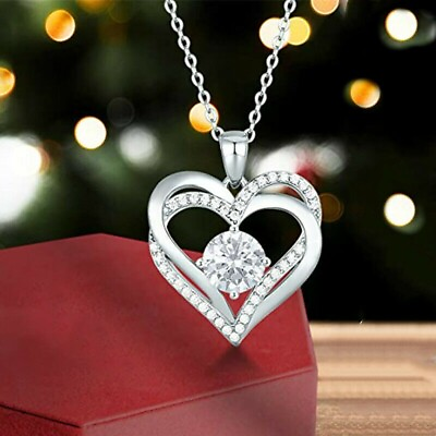 #ad 2.00 CT Round Cut Moissanite Double Heart Shape Pendant In 14K White Gold $222.41