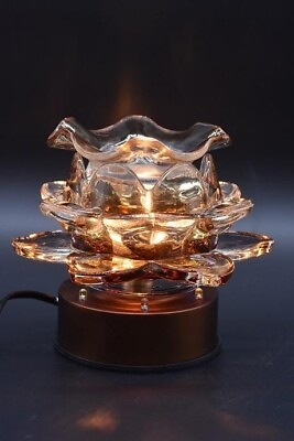 #ad Electric Glass BROWN LOTUS Flower Touch Lamp Oil Wax Burner Tart Warmer $34.00