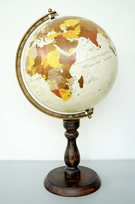 #ad Brass Antique Globe Vintage Rusti 12quot; Rotating World Globe Wooden Base Decor $165.44