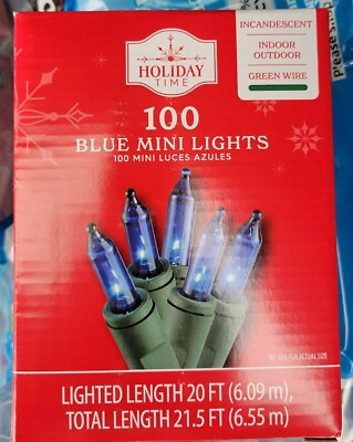 #ad Holiday Time 100 Blue Mini String Lights on Green Wire 21#x27;. NEW $9.79