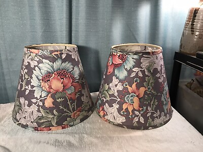 #ad Vintage Pair Gorgeous Lampshades Floral Pink Grey Green Fabric 10x11 in $68.99