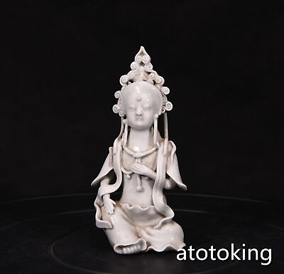 #ad 5.6quot; China antique porcelain Yuan White Glaze Avalokitesvara statue ornament $402.48