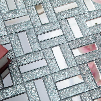 #ad Mirror Glass Mosaic Tile Crystal Brick Frosted Backsplash for Kitchen Bathroom P $66.99