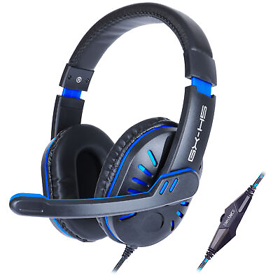 #ad Gaming Headset with Rotating Microphone Soft Adjustable Headband Blue $19.99