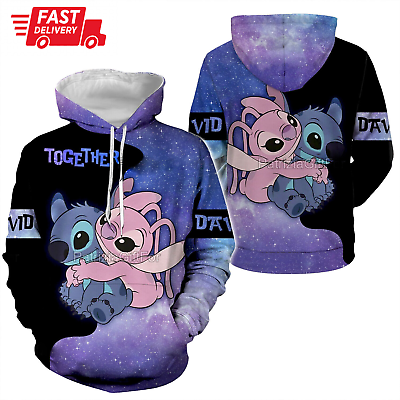 #ad Personalized Ohana Couple Angel And Stitch Valentine 3D HOODIE Christmas Gift $34.18