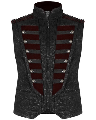 #ad Punk Rave Mens Gothic Regency Waistcoat Vest Black Brocade Red Velvet Steampunk GBP 49.99