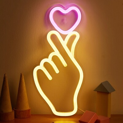#ad LED Neon HandHeart USB Powered Neon Signs Night Light 3D Wall Art amp; Game Room $19.17