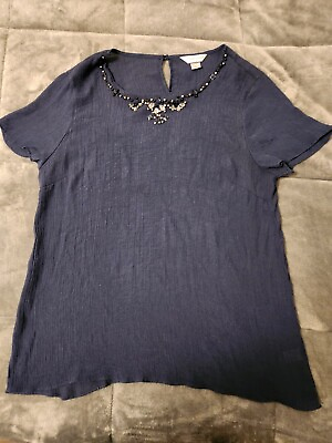 #ad Christopher And Banks Top Xl Blue Jeweled Neck $9.99