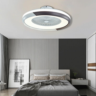 #ad 20quot; Modern Flush Mount Ceiling Fan Light LED Dimmable Chandelier Lamp w Remote $53.20
