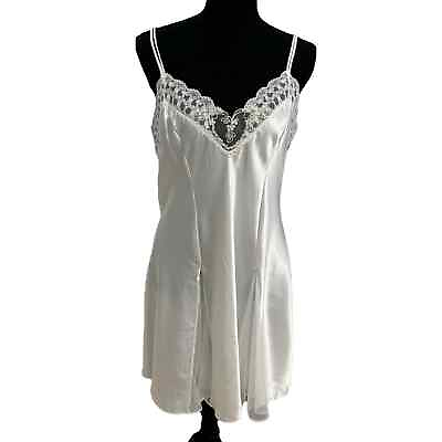 #ad Vintage Slip Dress Mini White Bridal Wedding Lace Satin Mesh Dainty Size Small $36.00