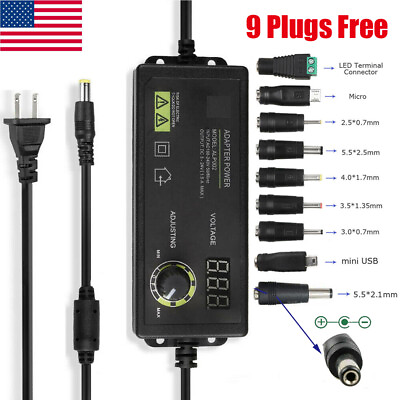 #ad 60W Adjustable Voltage 3 to 24V AC DC Switch Power Supply Adapter 9 Plugs LED $14.59
