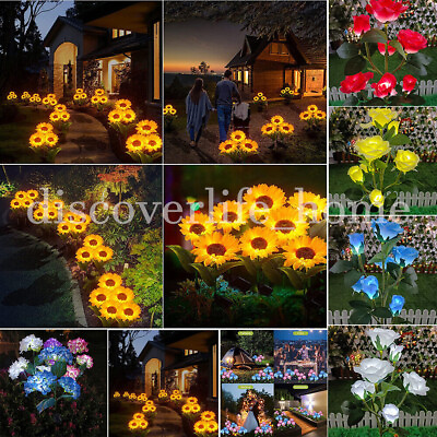 #ad US LED Solar Power Rose Flower Stake Lights Outdoor Garden Path Luminous Lamps $13.77