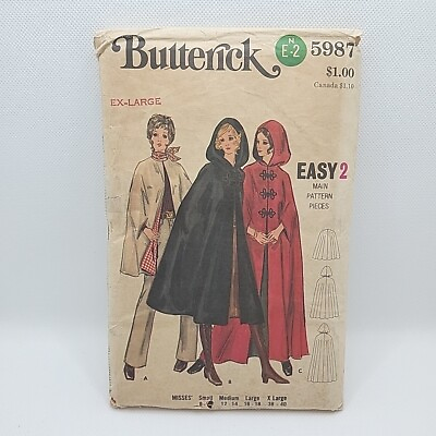 #ad #ad Butterick 5987 Misses#x27; Hooded Cloak Cape Poncho Sewing Pattern Size XL Uncut $12.99