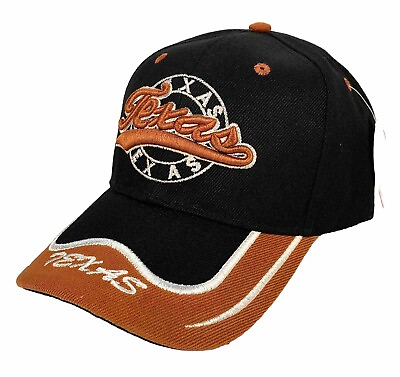 #ad Texas Logo Ball Cap Embroidered Adjustable Black Burnt Orange Hook amp; Loop $14.92