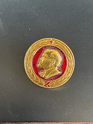 #ad Soviet Vladimir Lenin USSR Gold Plated Red Vintage Communist Znachok Badge Pin $9.50