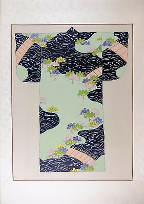 #ad Japanese Traditional Kimono Illustration Vintage Asian Water Painting on Silk $95.00