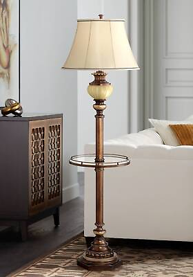 #ad Vintage Floor Lamp with Tray Table 65quot; Tall Bronze Gold Metal with Nightlight $249.99