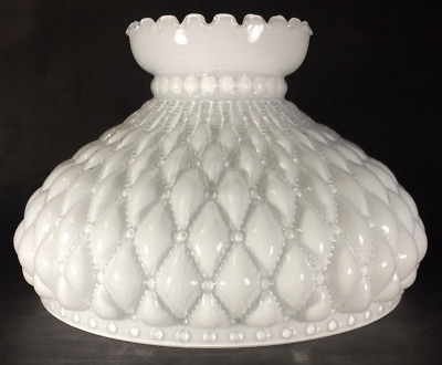 #ad 10quot; Cased Opal White Diamond Quilted Quilt Oil Kerosene Lamp Shade fits Aladdin $117.60