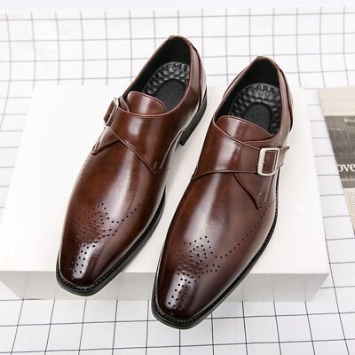 #ad Men#x27;s Handmade Black Leather Monk Strap Oxford Dress Shoes Wedding Party Formal $35.18
