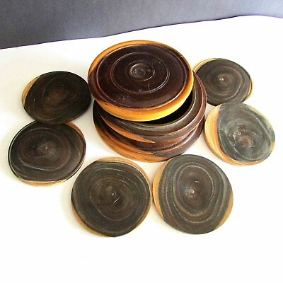#ad Set of 6 Polished Wood 3.5quot; Coasters in Heavy Round Case FREE SH $23.00