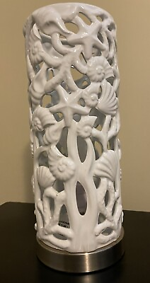 #ad White Shell Tower Lamp with Gold Base 13 inches by 5 inches $20.00
