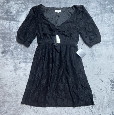 #ad Napean Sea Rd NSR Dress LBD Small Black Lace Flirty Gothcore Wednesday Addams $9.75