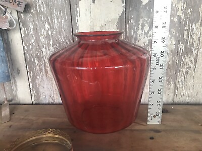 #ad Victorian Antique Cranberry Hanging Oil Lamp Parts Glass Wave Shade Brass Parts $281.25