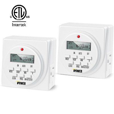 #ad iPower ETL Certified 7 Day Programmable Digital Electric Timer Dual Plug 2 PACK $28.99