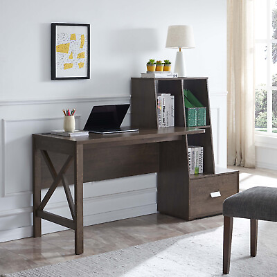 #ad Walnut Oak Home Office Desk with 2 Shelves amp; File Cabunet $338.82
