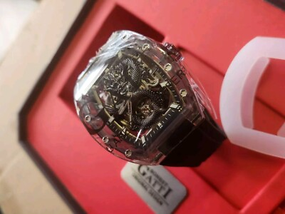#ad BONEST GATTI Men Automatic Watch Tonneau Crystal Case Mechanical Dragon Dial $418.49