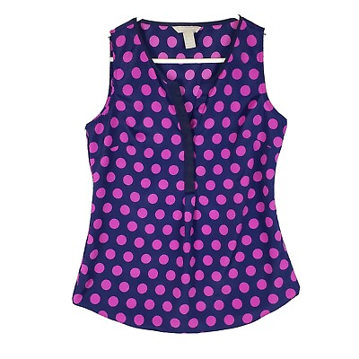 #ad Banana Republic Tank Top Blouse Womens XS Blue Pink Polka Dot Sleeveless Casual $15.00