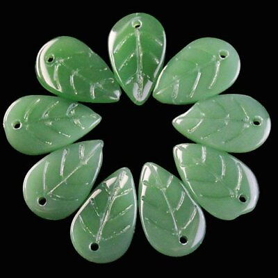 #ad 30Pcs 17x11x3mm Green Jade Leaf Pendant Bead 142SJ $10.13