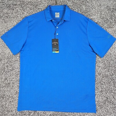 #ad Callaway Polo Shirt Mens Large Blue Short Sleeve Opti Dri Logo Golf Stretch NWT $24.90