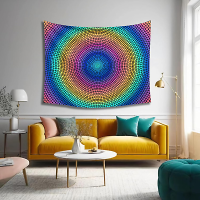 #ad Mandala Circular Colorful Polka Dot Tapestry Peacock Psychedelic 91quot; x 71quot; $28.23