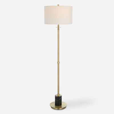 #ad Elegant Sleek Brass Gold Floor Lamp 65 in Black Marble Round White Shade Luxe $548.00