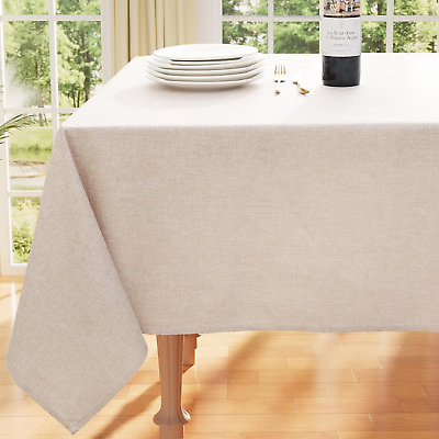 #ad Rectangle Faux Linen Table Cloth Waterproof Burlap Fabric Tablecloth Washable $246.88