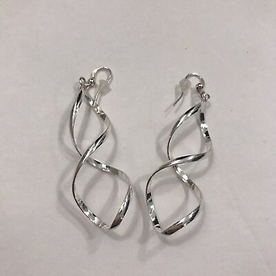 #ad Double Infinity Silver Tone Romantic Dangle Earrings Size 2.5” W Stoppers EUC $10.00