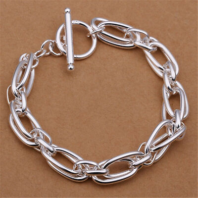 #ad 925 Sterling Silver Vintage Thick Chain Bracelet Elegant Stylish Unique Bangles $7.99