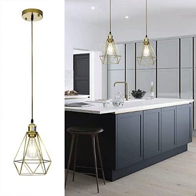 #ad CLEARANCE POPILION Gold Pendant Light Fixture Modern Industrial Cage Kit 310 $6.99
